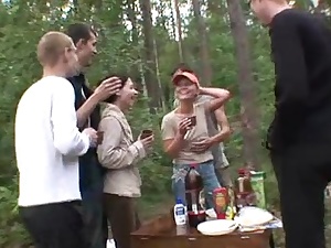 5 boys and 2 teen girls in the forest