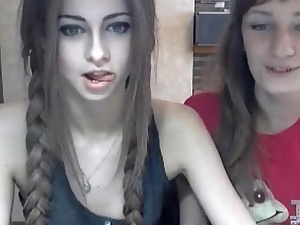 Young girlfriends posing on webcam